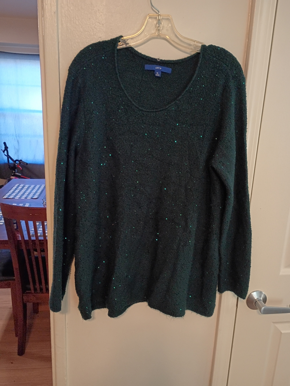 Apt. 9 Dark Green Sequin Scoop Neck Sweater